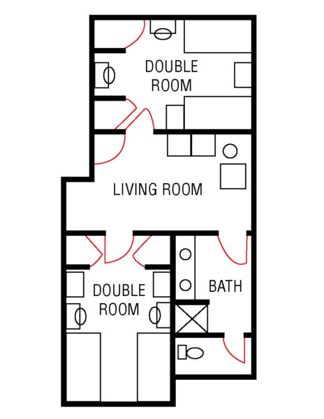 South Village floor plan for four-person suite.